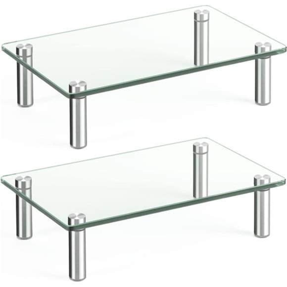 Dual Glass Monitor Stand Riser, 2 Pack Computer Monitor Riser, Clear Stand - Picture 1 of 7